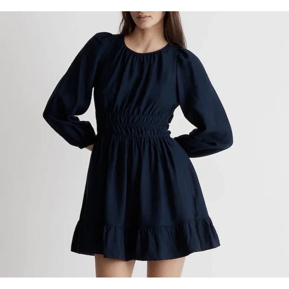 Madewell XS Sophia Open Back Mini Dress Pockets Blue Balloon Sleeve Boho
